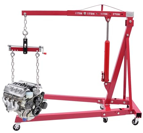 Synaiolma Folding Hydraulic Crane,4400 LBs Engine Hoist & Leveler Cherry Picker, Lift Tools w/6 Wheels,Premium Carbon Steel & Triangular Structure for Repair Shop,Warehouse,Workshop.