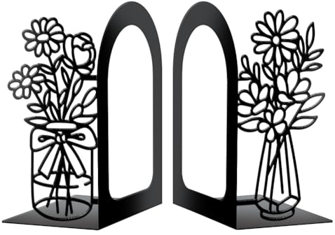 Peacoblue Serre Livre Original Metal Noir, Serre-Livres Vase Design Moderne Serré Livre Decoratif Bureau pour Bureau, Cuisine, Étagère et Bibliothèque, 1 Paire