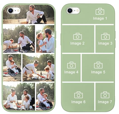 Yoedge Personalised Phone Case for iPhone 16e 2025 6.1 inch, Custom Photo Design Flexible Soft Silicone TPU Rubber Shockproof Cover, Personalize with 7 Image Collage for Girls Women, Green
