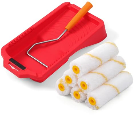 Mister Rui Small Paint Roller, Paint Roller and Tray for Painting, 4 Medium Pile Mini Roller Sleeves Set for Walls & Ceilings