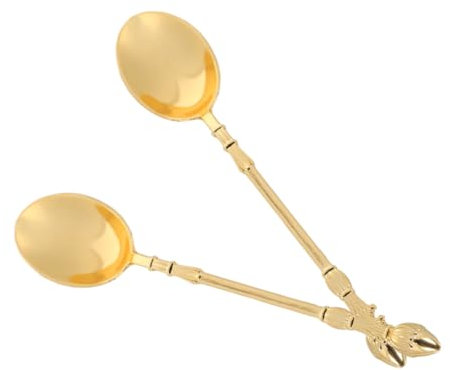 OUNONA 2pcs Mini Alloy Dessert Spoon Cute Vintage Teaspoons for Ice Cream Yogurt Jam and Condiments Coffee Stirring Spoons for Versatile Kitchen Use