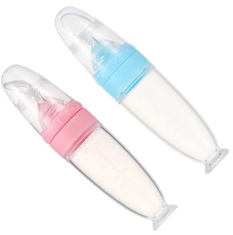 FRCOLOR 2 Stück Fütterungsflasche mit Nahrungs Dispenser für Brei Ergonomisch für Brei Milch und Püriertes Essen Blau