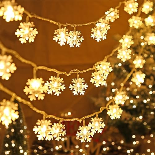 FZIFZI Luces Navidad Exterior Pilas, 6M 40LED Luz de Navidad con Pilas Copo de Nieve, 8 Modos Decoracion Adornos navidad Luces Interior, para Bodas Fiesta Compleaños Patio Jardín Habitacion