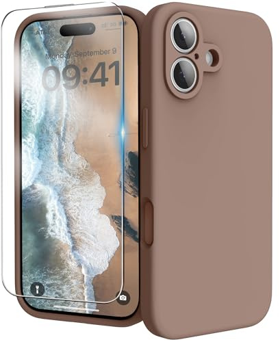 INGIDO for iPhone 17 Case Silicone with Screen Protector,Light Brown | Camera Protection,Liquid Silicone,Anti-Scratch Soft Microfiber Lining,Shockproof Protective Cover for iPhone 17 6.3