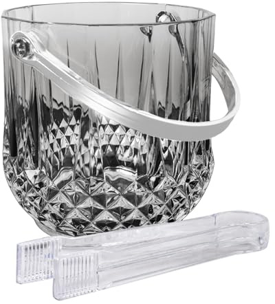 Dmnnlp 1.2L Grey Ice Bucket with Tongs, Acrylic Ice Buckets for Parties Easy Carry Handle Small Bucket for Parties, Drinks, BBQ, Bar, Restaurant, Home (Grey)