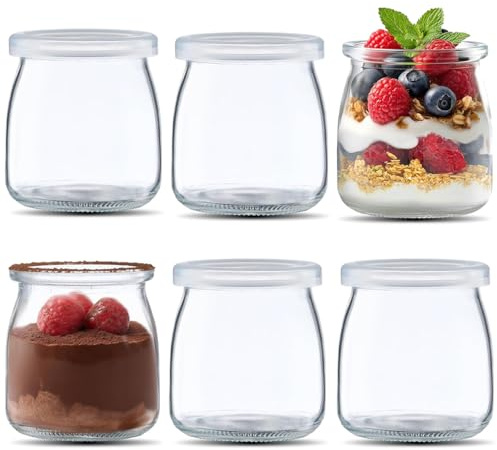 miaomiao Dessertgläser mit Deckel, 6 Gläser Durchsichtige Joghurtgläser, 150ml Dessertgläser Glas, Mehrzweck Nachtisch Gläser für Joghurt, Nachtisch, Pudding, Marmelade, BPA-Frei
