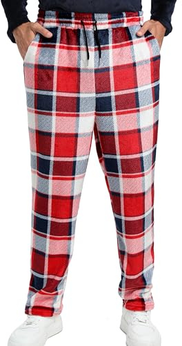 Yukiuiny Pantalon Polaire Homme Velours Thermique Hiver Chaud Pyjama Vêtements d'Intérieur Plaid Carreaux Vêtements Noël de Nuit Grande Taille Douce Confortable M-3XL