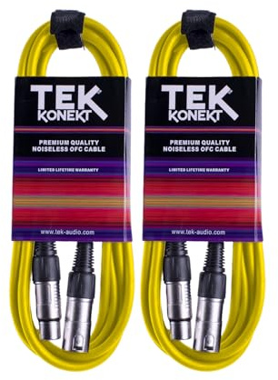 Premium XLR Cable for a Clear Audio Signal with Balanced Male to Female Microphone Lead, plus Cable Tie, for professional DJ, stage and studio (Yellow, 2 x 3m)
