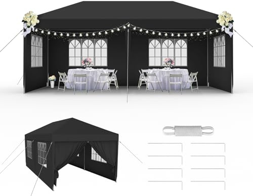 LZQ Pavillon Partyzelt Gartenpavillon 3x6 m Stabiles Stecksystem Wasserdichtes Festzelt mit Fenstern, Dach & 6 Seitenwänden, Bierzelt Outdoor Gartenzelt für Party, Camping, Markt, Anthrazit