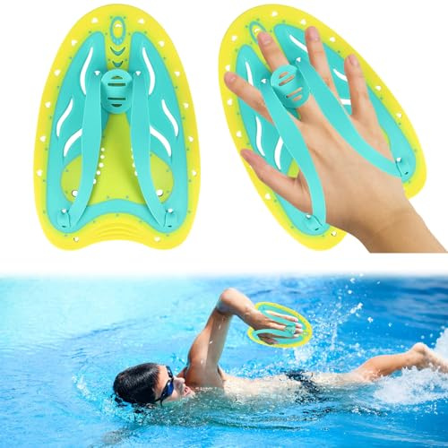 Peybaiwy 1 par de paletas de natación para adultos y jóvenes, unisex, coloridas paletas de mano con correas de silicona ajustables, equipo de entrenamiento de fuerza de natación