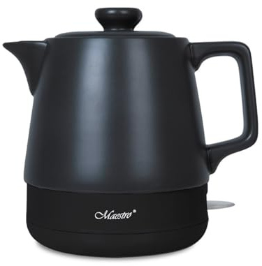 Maestro MR-071 Elektrischer Keramik-Wasserkocher, 1 l, 1200 W, schwarz, verdecktes Heizelement, automatische Abschaltung, rutschfester Sockel, Wasserstandsanzeige, kompakt, für Küche und Büro
