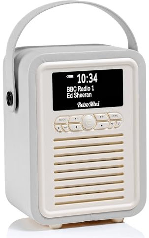 Retro Mini Portable Dab Radio Mains Powered - Digital Dab Radio Alarm Clock - Rechargeable Bluetooth Radio Battery Powered - Bedside FM, Dab+ Radios with Dual Alarms Battery Operated - Light Grey
