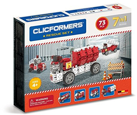CLICFORMERS Konstruktionsspielzeug für Kinder ab 3 Jahre, kreatives Lernspiel im 73 teiligen Set, Bausteine für Jungen und Mädchen, Montessori STEM-Spielzeug mit Feuerwehrautos,