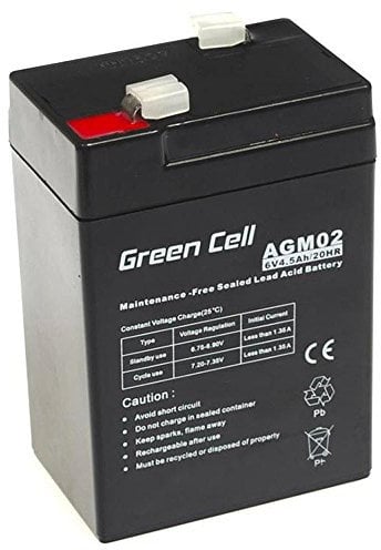 Green Cell AGM Gel Battery 6V 4.5Ah Sealed Lead Acid Rechargeable Battery Maintenance Free Deep Cycle for Echosondes Meter Alarm Torches Burglar alarms RC Models