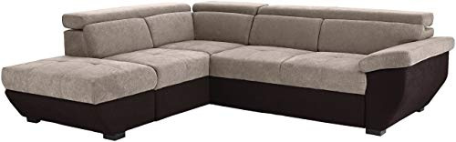 Mivano Schlafsofa Speedway / Moderne Eckcouch mit Bettfunktion, Stauraum und verstellbaren Kopfstützen / 262 x 79 x 224 / Zweifarbiger Bezug, elephant/mud
