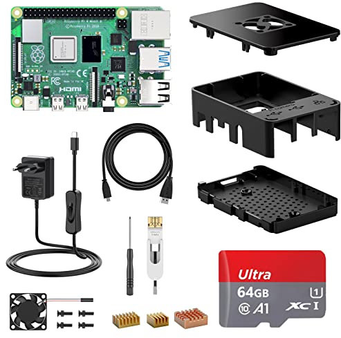 NinkBox Raspberry Pi 4 Model B 4GB RAM + 64 GB Speicherkarte, Raspberry Pi Starter Kit mit Cortex A72 1.5GHz, Ultimate Kit unterstützt Dual Display 4K/1000Mbps/Bluetooth 5.0