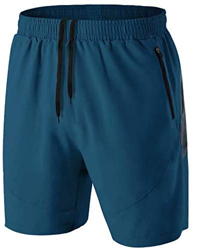 Herren Sport Shorts Kurze Hose Schnell Trocknend Sporthose Leicht mit Reißverschlusstasche(Pfauenblau,EU-M/US-S)