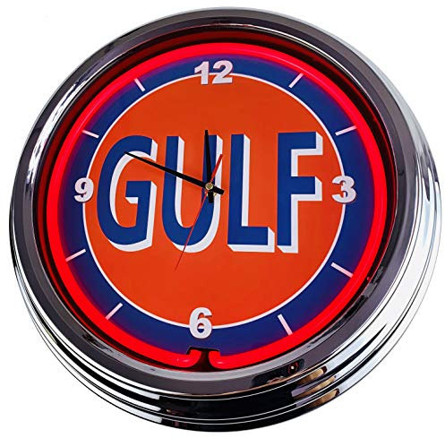 Neon Clock Gulf Letter WallClock Deko-Clock LeuchtClock USA 50's Style Retro NeonClock Dining Room Kitchen Living Room Office (Red)