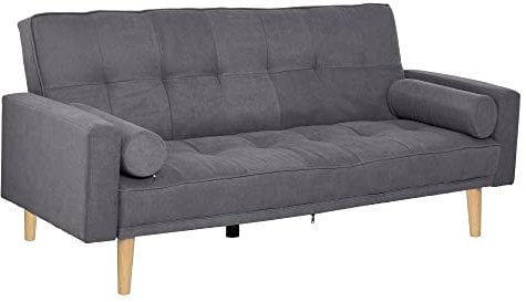HOMCOM 3-Sitzer-Convertible-Sofa Skandinavisches Design Rückenlehne verstellbar 3 Positionen Füße Holz Stoff Leinen Grau