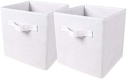 BonChoice Foldable Storage Cubes Boxes with Handle for Home Organization, Fabric Wardrobe Storage Box Organizer Basket Bins for Clothes Toys Towels, Collapsible&Durable (2, White)
