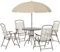 Outsunny Ensemble Salon de Jardin 6 pcs - Table Ronde + 4 chaises Pliables + Parasol - Acier époxy café textilène Polyester Beige
