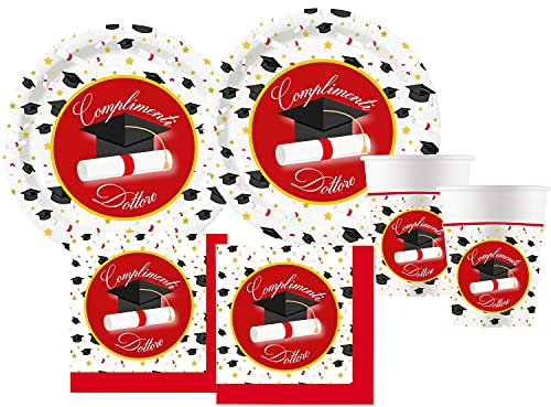 kit n.29 addobbi Laurea complimento dottore coordinato piatti bicchieri e tovaglioli. organizzare una festa di laurea perfetta sarà più semplice di quanto pensiate