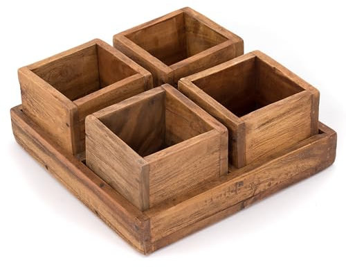 DESIGN DELIGHTS Holz PFLANZKISTEN Cubo | 24x9 cm (BxH), 5-teiliges Set aus Mahagoni Holz | rustikale Holzkisten, Teekiste, Aufbewahrungsbox, Blumentopf, Pflanztöpfe | Farbe: 01 Natur-Vintage
