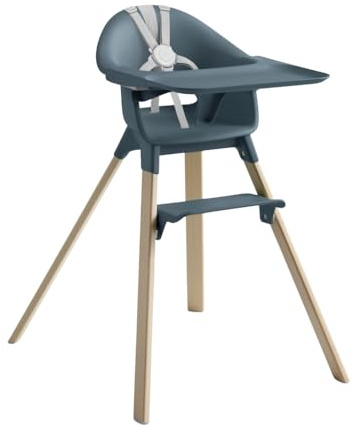 Stokke Clikk High Chair, Fjord Blue - All-in-One High Chair with Tray + Harness - Light, Durable & Travel Friendly - Ergonomic with Adjustable Features - Best for 6-36 Months or Up to 33 lbs