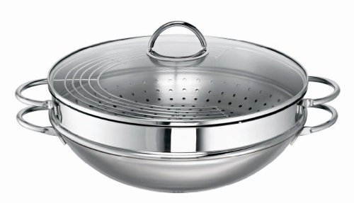 ROHE-Germany Kit wok Ravenna 5 pièces en acier inoxydable 34 cm + embout vapeur