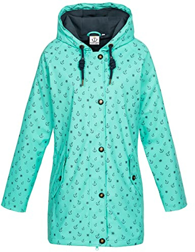 Ankerglut Damen Damen Friesennerz Regenmantel Regenjacke mit Kapuze Gefüttert Wasserdicht Wetterfest Übergangsjacke #Ankerglutwolke Regenjacke
