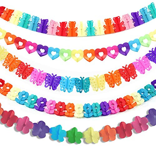 5 Stück Bunt Girlande Papier Deko YUTOU Papiergirlande Geburtstagsgirlande Hängenden Partygirlanden Karneval Deko Bunt Girlanden Set für Party Geburtstag Hochzeit Karneval Fasching