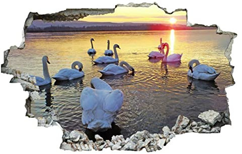 Kuletkear Schwäne Wandbilder Wandtattoo 3D See Wanddurchbruch Wandaufkleber Sonnenuntergang Fensterdeko Bilder Wanddeko Mädchen Aufkleber Selbstklebend Fenstersticker Wandsticker Kinderzimmer Deko