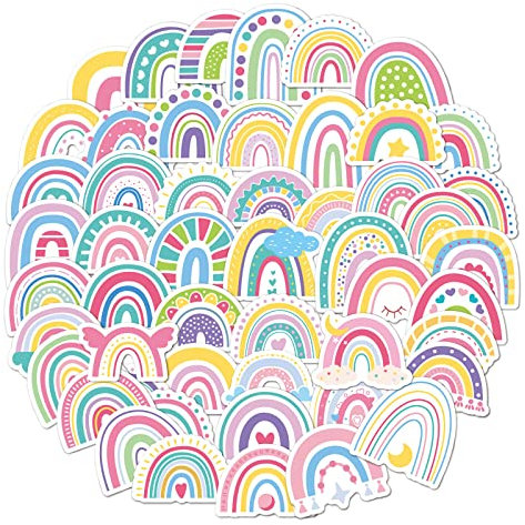 HENGBIRD 50 Stück Regenbogen Laptop Stickers, Regenbogen Aufkleber, Regenbogen Sticker, Niedliche Vinyl brücke Cartoon Aufkleber Gepäck Skateboard Scrapbook Reisekoffer für Spielzeug Aufkleber