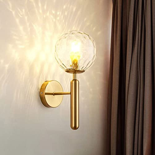Mengjay Applique Murale Moderne E27 Industriel Vintage Globe en Verre Goutte Applique Rétro Éclairage de Lampes Murales Boule de Verre Métal Doré, pour Chambre, Salon (transparent)