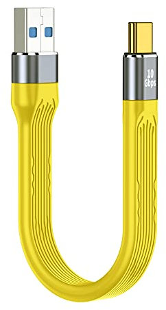 QIANRENON USB C vers USB 3.1 Court Câble 10 Gbps Type C mâle vers USB 3.1 mâle Plat Flexible câble USB 3.2 Gen 2 données câble 100 W PD Charge Rapide câble,pour Smartphone Tablette,Jaune,13 cm/5.1 in