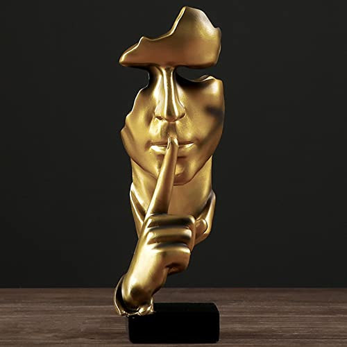 KILCVEM Moderne Skulptur Deko | Stille ist Gold Denker Figur Statue | Kreative Abstrakte Kunst Ornamente Männer Skulpturen für Wohnzimmer Arbeitszimmer Eingangs Heim Büro Dekoration, Kupfer
