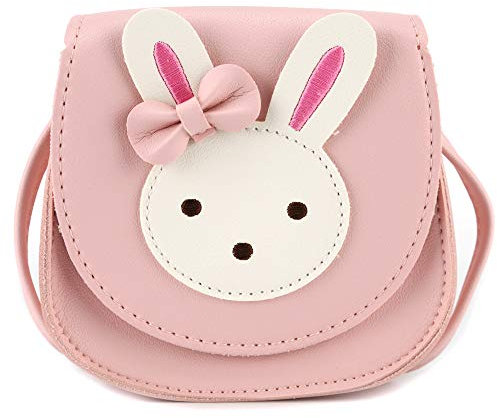 Ondeam Kleine Kaninchen Ohr Bogen Crossbody Geldbörse, PU Schulter Handtasche für Kinder Mädchen Kleinkinder (Rosa)