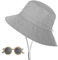 Sonnenhut Baby, UV-Schutz UPF 50+ Breiter Krempe Nackenschutz Fischerhut mit Sonnenbrille, Sommer Bucket Hut mit Verstellbarem Kinnriemen, Strandhut für Kinder, Junge, Mädchen, Unisex - Grau
