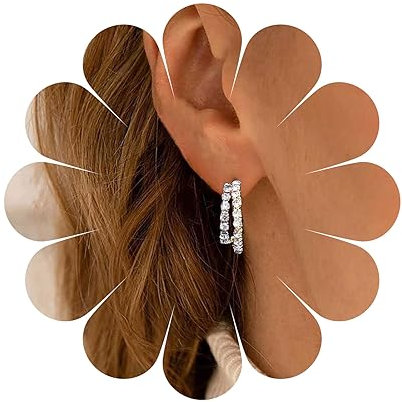Yheakne Vintage Cz Kreis Creolen Gold Kristall C Form Ohrstecker Doppel Creolen Geometrische Offene Ohrringe Schmuck für Frauen und Mädchen