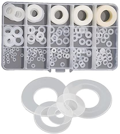 FEEIFOL 215 Stück Nylon Unterlegscheiben Set Kunststoff Beilagscheiben Weiß Flach Unterlegscheiben Set M2-M18