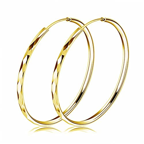 Josfeva Creolen Silber 925 Damen, Silber Ohrringe Kreolen, 50mm Groß Huggie Creolen Ohrringe Gold, Rund Hängend Klapp-Creolen, Ohrringe Geschliffen Creolen Ohrhänger, Fashion Ohrschmuck für Frauen