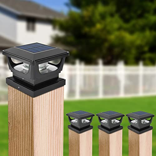 GEYUEYA Home Solar Fence Lights - IP65 Waterproof Outdoor Garden for 3x3 & 4x4 inch Patio Fence Deck Wooden Posts - 4 Pack