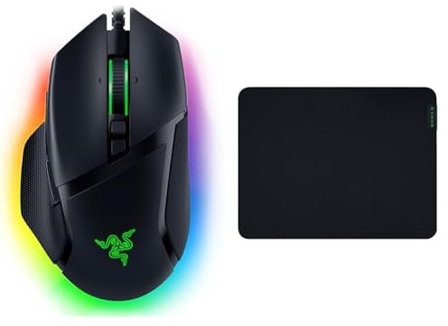 Razer Basilisk V3 - Wired Customisable Gaming Mouse Black & Gigantus V2 Medium - Soft Medium Gaming Mouse Mat for Speed and Control (Non-Slip Rubber, Textured Micro-Weave Cloth, 36 x 27 x 0.3cm) Black