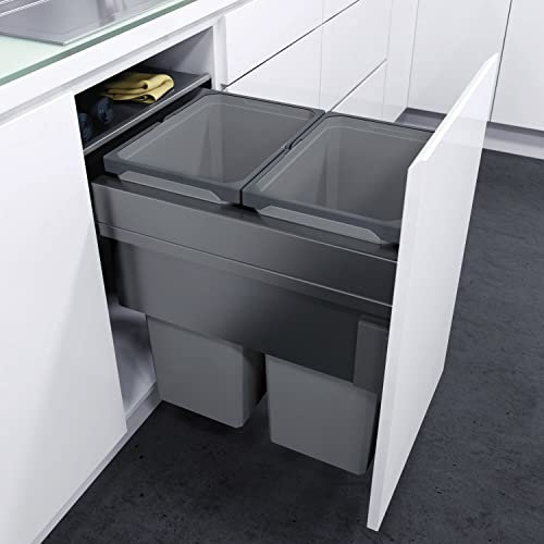 VAUTH-SAGEL Envi Space XX Pro KB Poubelle de cuisine encastrable avec fixation avant, 450 mm, avec amortisseur et fermeture automatique, bac de 2 x 35 l, en plastique/acier, gris lave