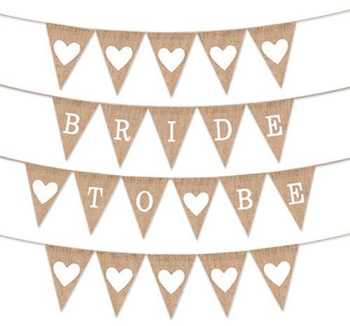 Bride To Be Girlande Herz Deko, JGA Deko Frauen Jute Boho Herz Banner, Bride To Be Wimpelkette JGA Accessoires für Braut Party Hochzeit