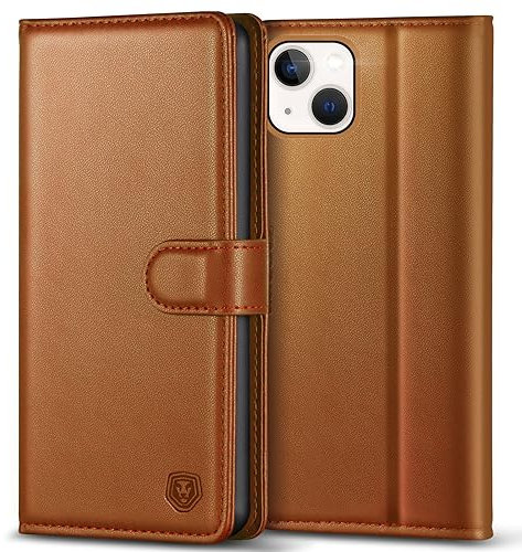 Kuafcase Compatible for iPhone 14 Case with 4 Card Slots Magnetic Closure Kickstand Shockproof Protective Phone Case Compatible for iPhone 14 - Brown