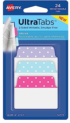 AVERY Zweckform Art. 74773 Haftstreifen transparent/bunt (24 Haftnotizen, 50,8x38,1mm, beschreibbare Index Tabs Folie, ablösbare Klebezettel, Page Marker, Sticky Notes, Klebemarkierungen)