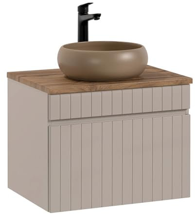 Lomadox Waschtisch Unterschrank 60 cm Aufsatzwaschbecken rund Kaschmir Eiche Nb. B/H/T ca. 60,4/60,5/46 cm