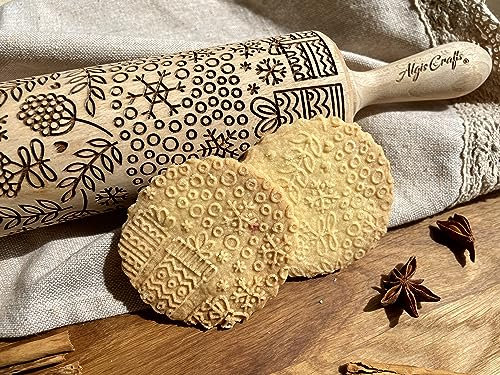 STAMPE NATALIZI Mattarello Decorativo per Biscotti | Mattarello Inciso | Rullo per Biscotti e per Modellare | Mattarello Natalizio | Mattarello Legno Goffrato di Algis Crafts