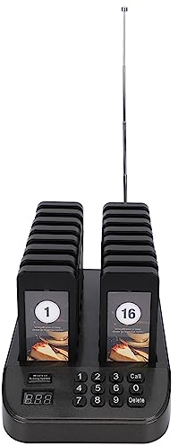 Sxhlseller Restaurant-Pagersystem 16 Untersetzer, Kabelloses Ruf-Pagersystem mit 1 Sender 16 Pager, Set mit Vibration, Blinklicht und Summer, Gäste für Imbisswagen, Brauerei, Kaffee (EU)